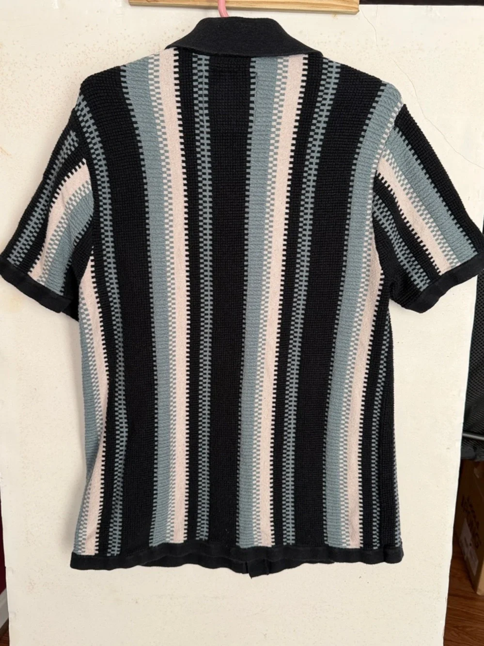 Hollister Short Sleeve Textured Knit Polo in Black, Light Blue & Cream - Picture 3 of 3
